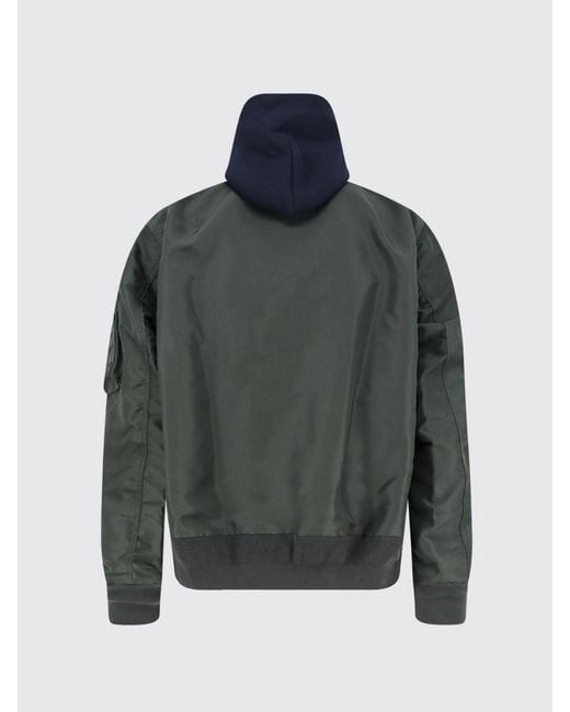 Sacai Blue Bicolour Cotton And Nylon Zip-Up Hoodie With Patch Pocket for men