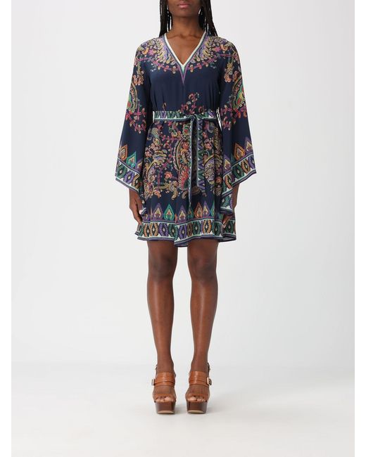 Etro Blue Paisley Print Silk Twill Mini Dress