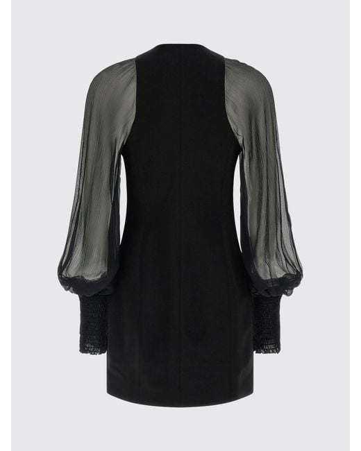 Balmain Black Jersey Sheath Mini Dress With Puff Sleeves And Crew Neck