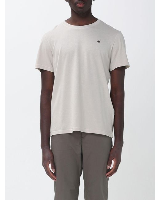 Brooksfield Gray Cotton Crew Neck T-Shirt With Logo for men