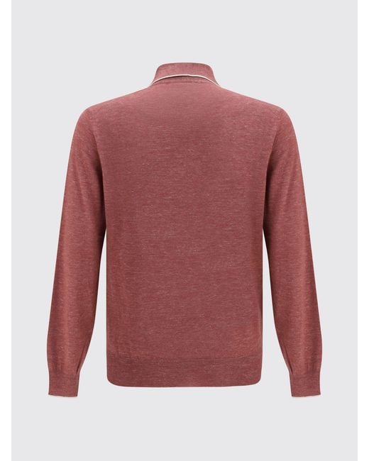 Brunello Cucinelli Red Cashmere Silk And Hemp Knit Polo Shirt for men
