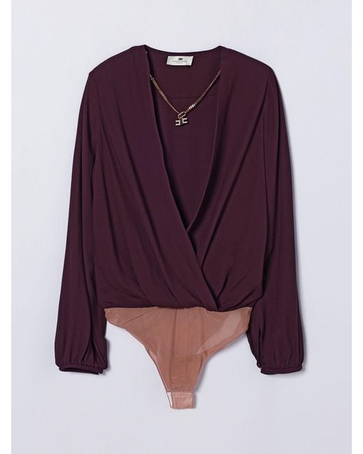 Elisabetta Franchi Purple Georgette Bodysuit Blouse