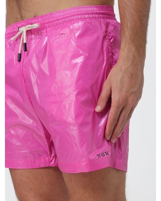 NOM Pink Polyamide Swim Shorts With Elasticated Waist And Printed Logo for men
