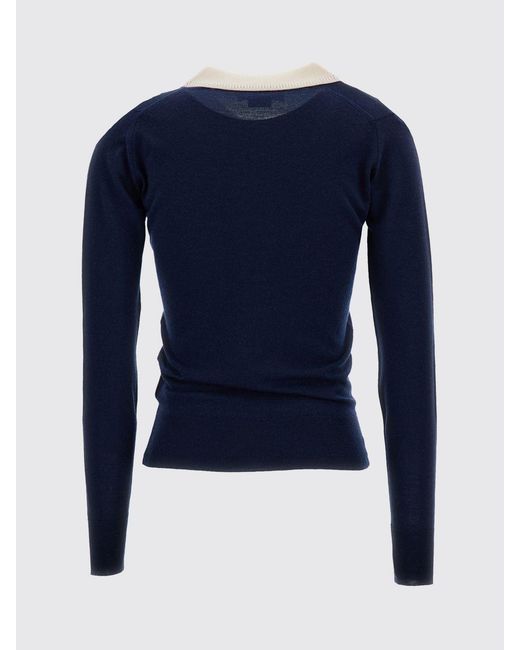 Wales Bonner Blue Slim Fit Long-Sleeved Knitted Wool Polo Shirt With Contrast Trims