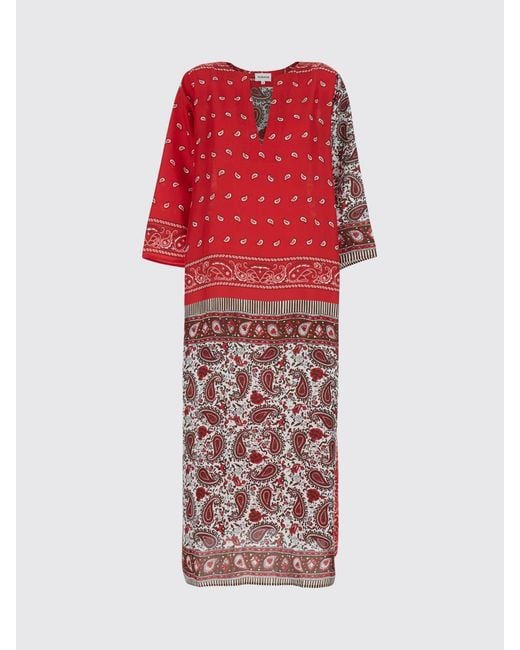 P.A.R.O.S.H. Red Paisley Print Silk Midi Tunic P.A.R.O.S.H. With V-Neck