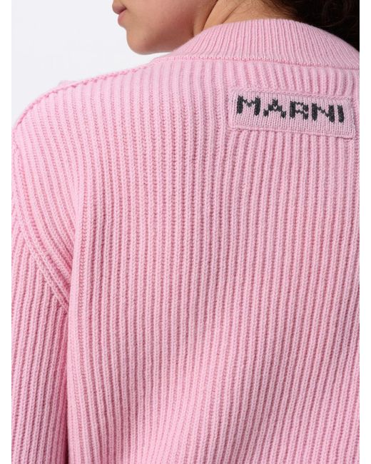 Marni Pink V-Neck Relaxed Fit Sweater