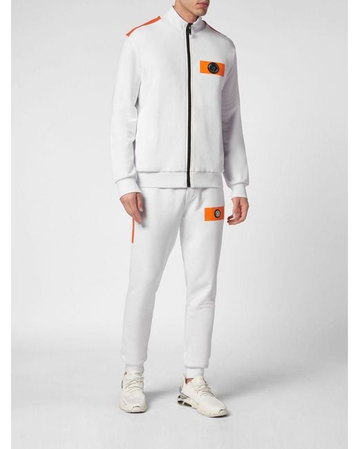 Philipp Plein White High Neck Cotton Zip-Up Sweatshirt With Hexagon Logo for men