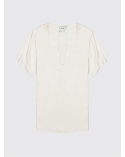 Alysi White V-Neck Pure Silk Blouse With Short Sleeves And A Straight Cut