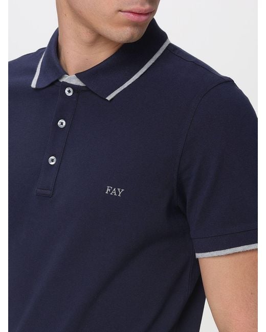 Fay Blue Cotton Polo Shirt With Logo for men
