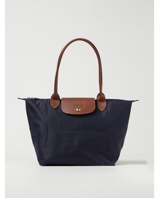 Longchamp Blue Le Pliage Original M Nylon And Grained Leather Bag