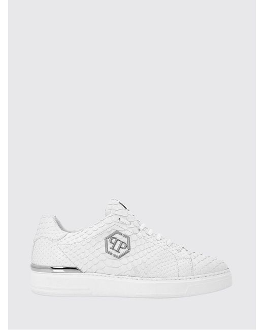Philipp Plein White Python Print Leather Sneakers With Hexagon for men
