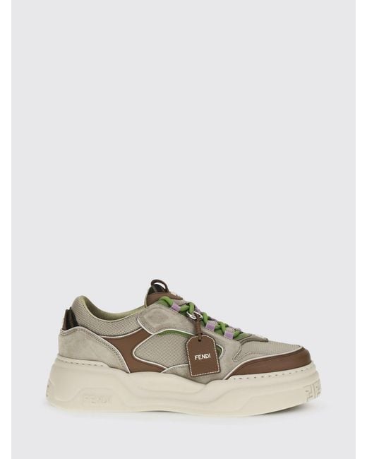 Fendi Brown Force Suede And Mesh Sneakers for men
