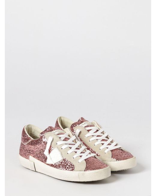 Philippe Model Pink Suede And Glitter Sneakers