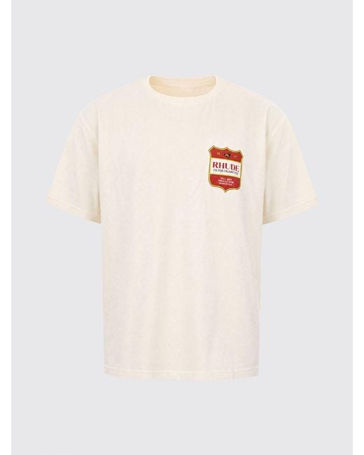 Rhude White Cotton T-Shirt With Logo Crest And Dropped Shoulders for men
