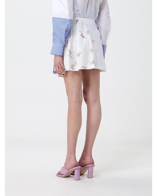 MSGM White Sangallo Cotton Poplin Sarong Mini Skirt With Floral Print