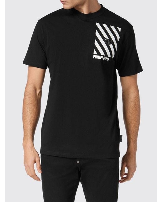 Philipp Plein Black Slim Fit Cotton T-Shirt With Contrasting Logo for men