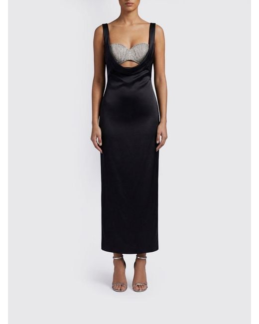 GIUSEPPE DI MORABITO Black Satin Midi Dress With Rhinestones