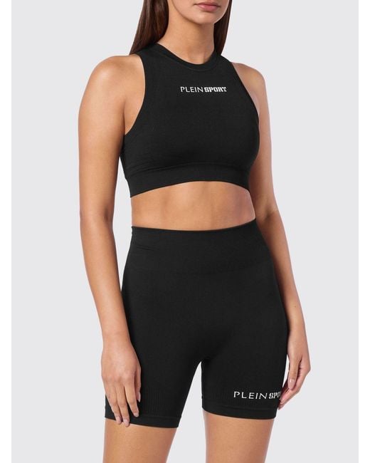 Philipp Plein Black Cropped Slim Fit Jersey Sports Top With Contrasting Logo