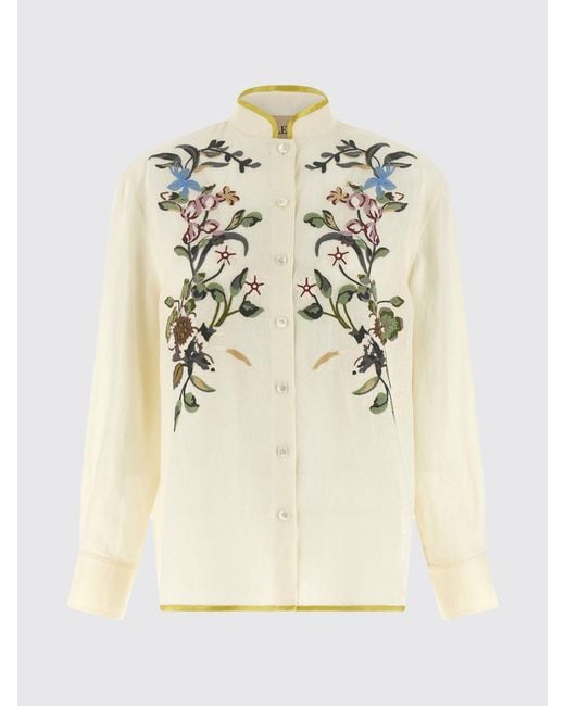 Valentino Natural Linen Shirt With Floral Print