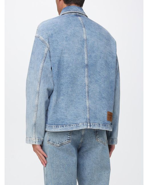 Emporio Armani Blue Relaxed Fit Cotton Denim Shirt Jacket With Patch Pockets for men