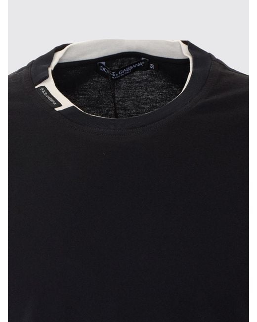 Dolce & Gabbana Black Dolce &Amp Gabbana Contrast Logo And Trim Cotton T-Shirt for men