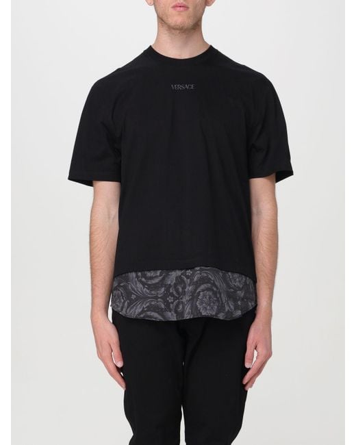 T-shirt in cotone con stampa Baroque di Versace in Black da Uomo