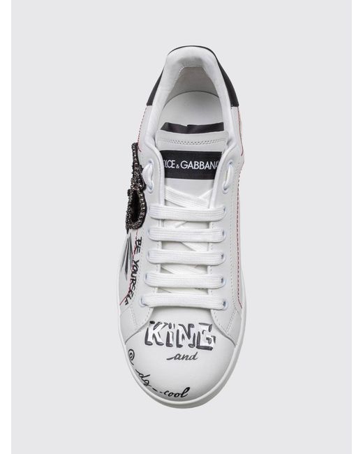 Dolce & Gabbana White Dolce &Amp Gabbana Portofino Calfskin Sneakers With Patches And Jewelled Detailing for men