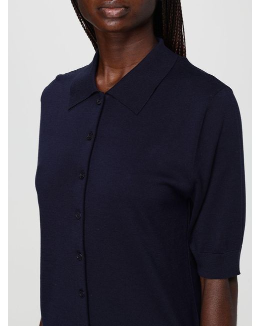 Kangra Blue Cotton And Silk Polo Cardigan