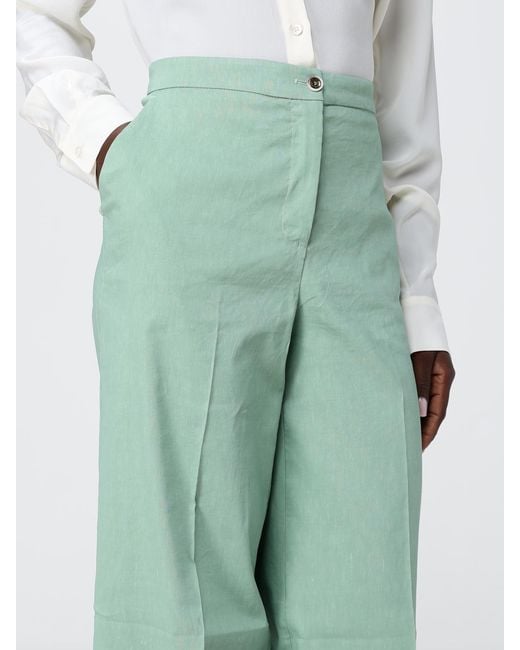 Pinko Green Linen Blend Palazzo Trousers