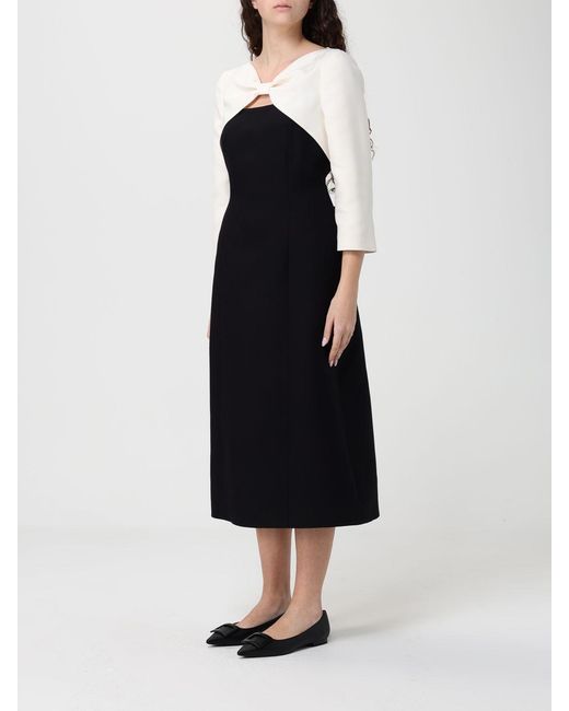 Valentino Black Bicolor Virgin Wool And Silk Dress