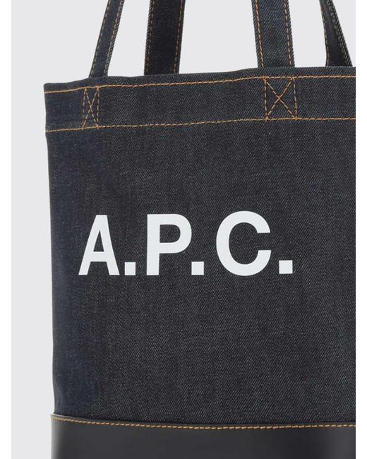 A.P.C. Black Cotton Denim Tote Bag With Logo