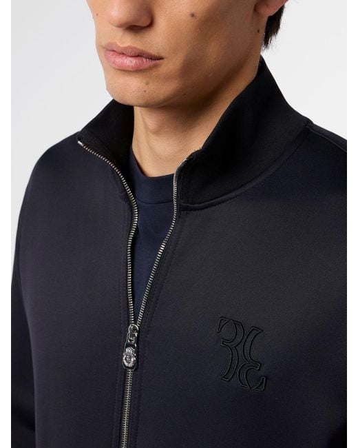 Billionaire Blue Cotton Zip-Up Sweatshirt With Turtleneck Collar for men