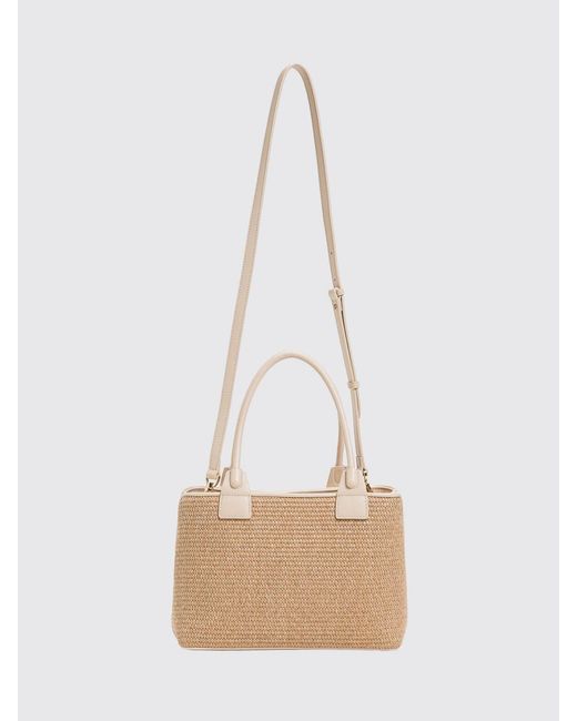 Twinset Natural Raffia Bag With Embroidered Logo