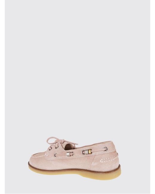 Pinko Pink Grace Suede Boat Loafers With Metallic Inserts