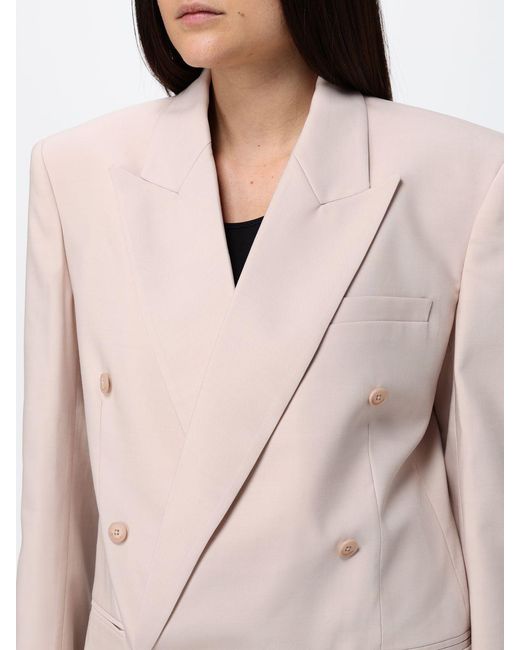 Frankie Shop Natural Slim Fit Double-Breasted Wool Blend Blazer With Peak Lapels