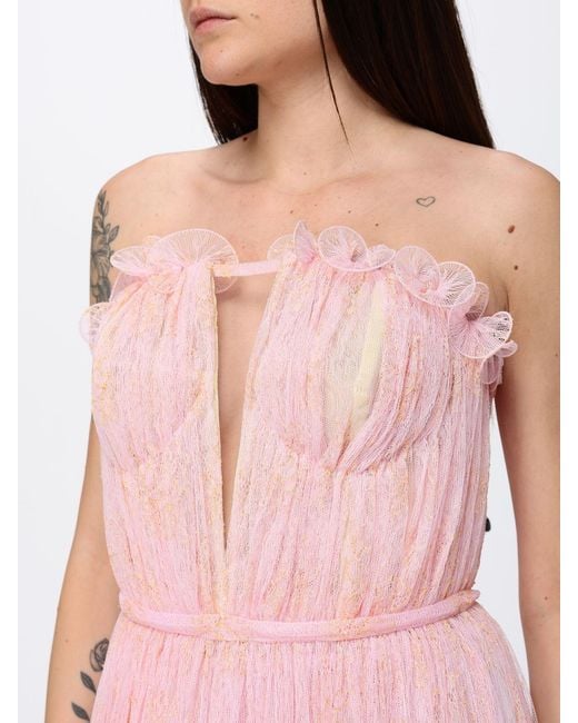 Genny Pink Off-The-Shoulder Pleated Lace Bustier Gown