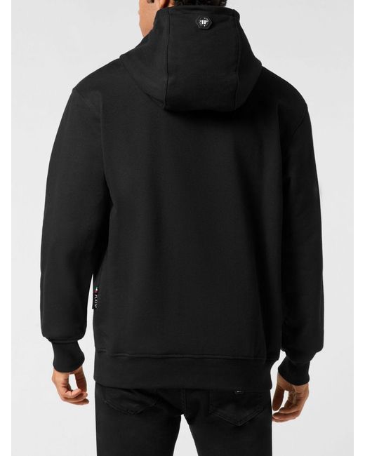 Philipp Plein Black Graphic Print Hooded Sweatshirt for men