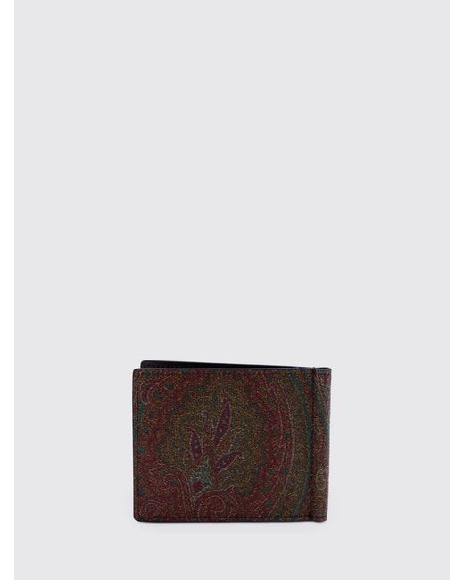 Etro Brown Coated Cotton Wallet With Paisley Print for men