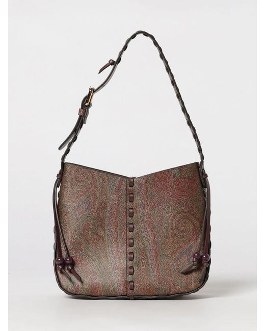 Etro Brown Vulcano Coated Cotton Bag With Paisley Grain Print