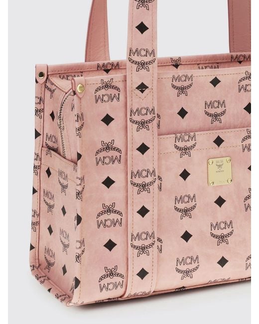 MCM Pink Aren Coated Cotton Bag With Printed Logo