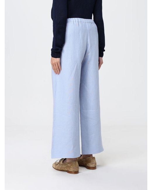 Max Mara Blue Linen Wide-Leg Trousers