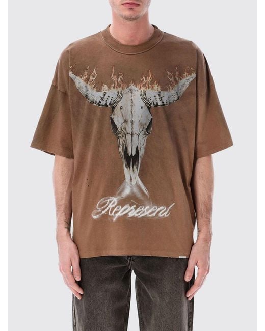 Represent Brown Printed Cotton Oversized T-Shirt for men