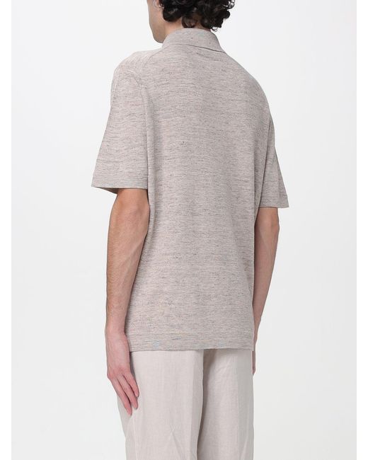Brunello Cucinelli Gray Linen And Cotton Knit Polo Shirt for men