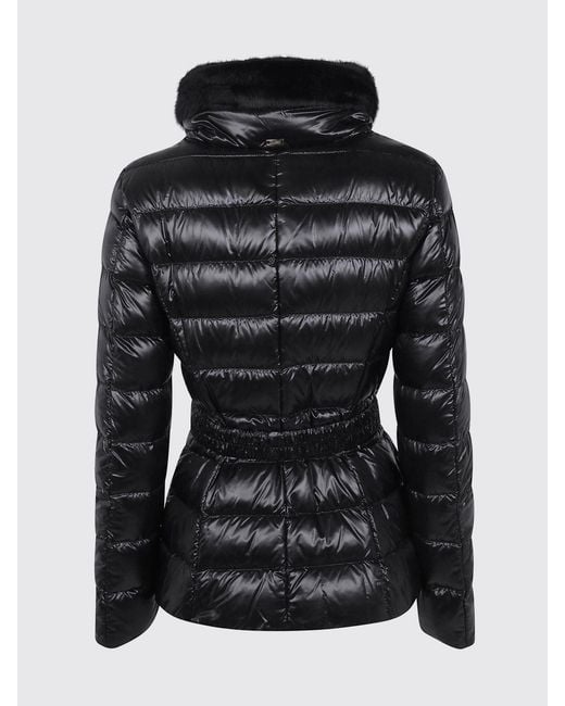 Herno Black Slim Fit Quilted Nylon Puffer Jacket With Fur Collar And Belt