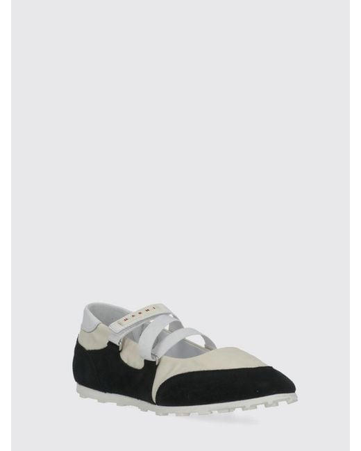 Marni White Nylon And Suede Ballerina