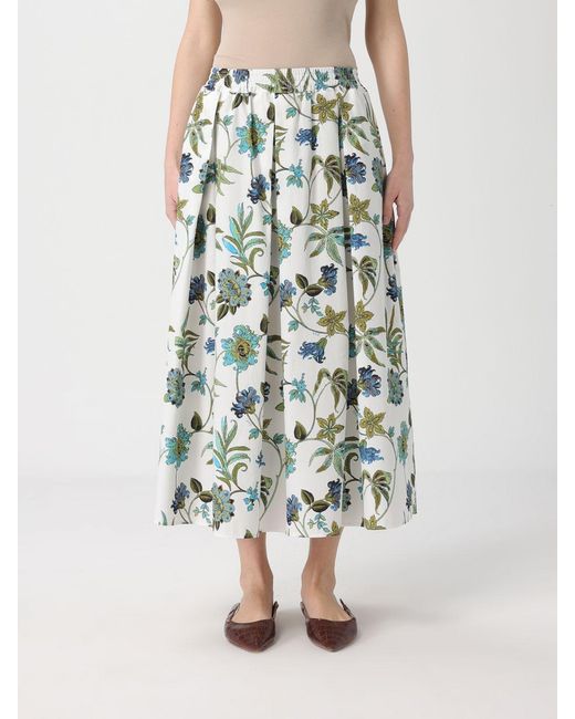Fay Blue Printed Cotton Midi Skirt