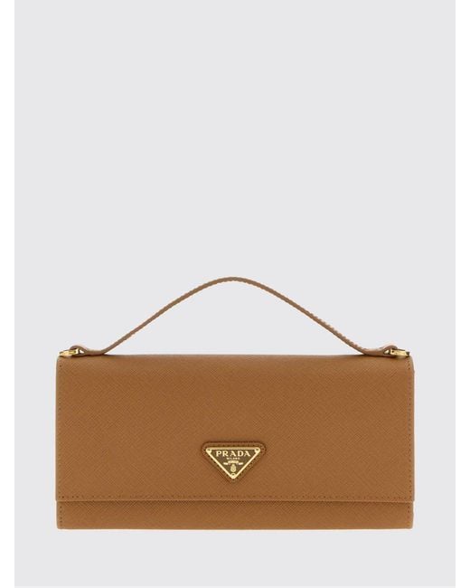 Prada Brown Saffiano Leather Wallet With Handle