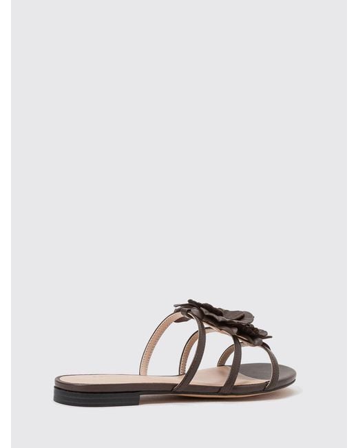 Twinset White Laminated Leather Slide Sandals With Flower Appliqué And Low Heel