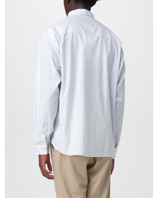 RANRA White Striped Cotton Shirt With French Collar And Patch Pocket for men