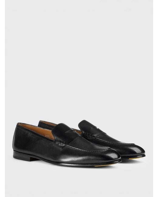 Doucal's Black Leather Loafers for men